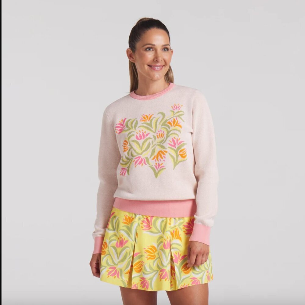 Puma x Dani Dazey Warm White & Pink Floral Golf Sweater S